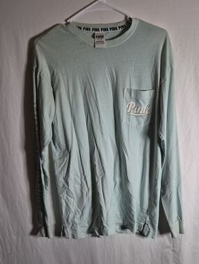 PINK Victoria's Secret Light Mint Long-Sleeve Pocket Tee
